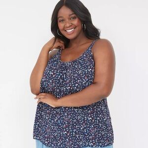 NWT Lane Bryant Size 24Long Floral Camisole Tank Top, Blue, Red & White